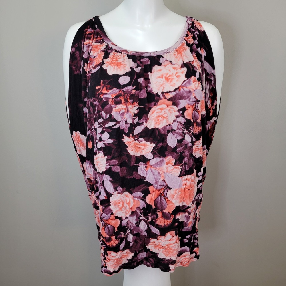 Jennifer Lopez Cold Shoulder Floral Print Rayon Blouse Womens Size XL